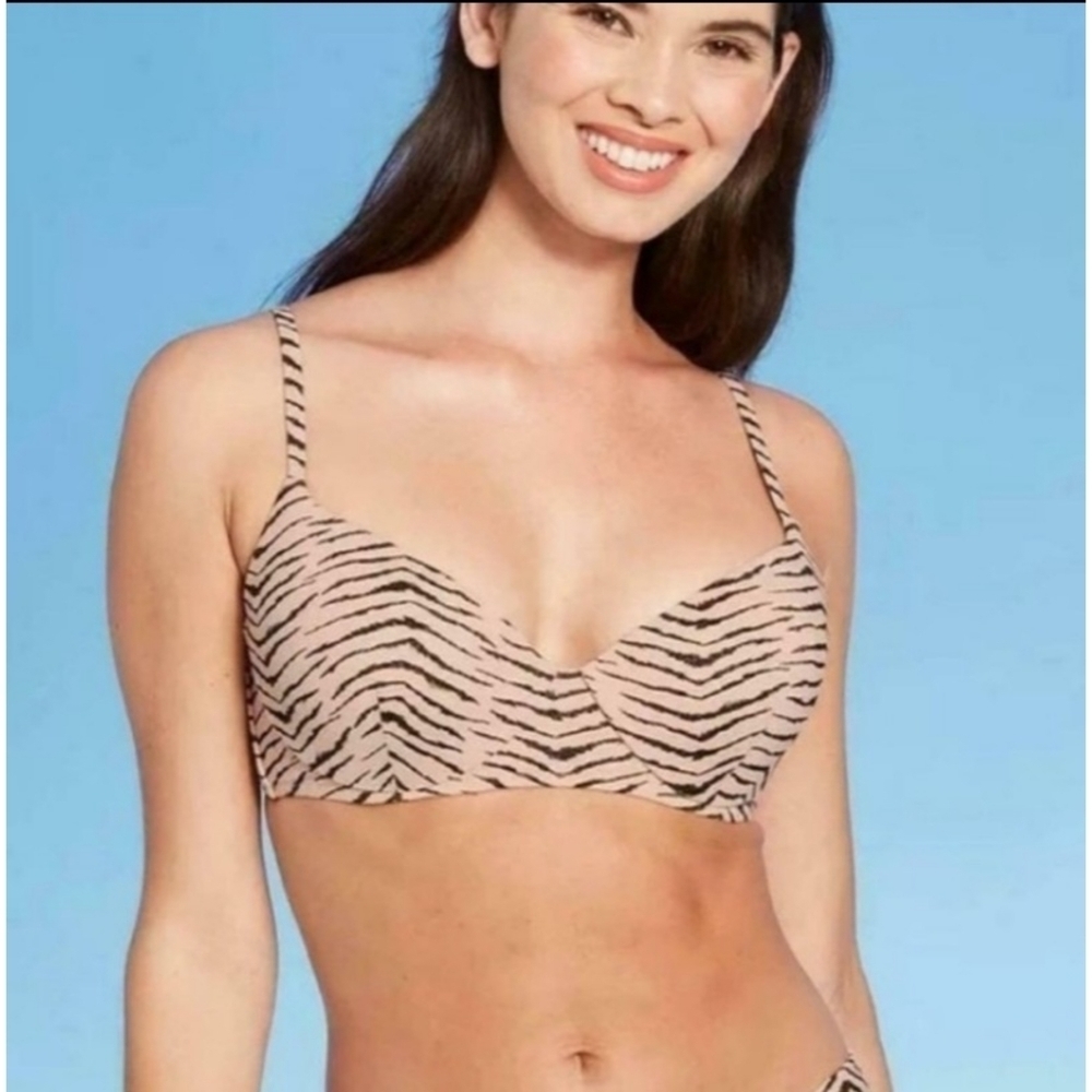Shade & Shore Light lift underwire Animal print Bikini top Tan Size 34B